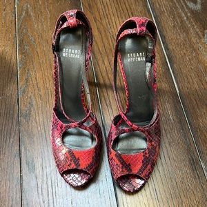 Stuart Weizmann Red Purple Snakeskin D’orsay Pump Heels 9